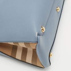 Pre Owned Burberry Blue Leather and House Check Canvas Medium Banner Tote