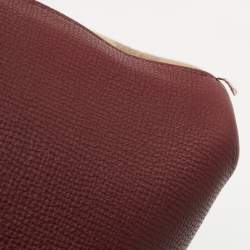 Pre Owned Burberry Burgundy Leather and House Check Fabric Medium Banner Tote