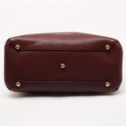 Pre Owned Burberry Burgundy Leather and House Check Fabric Medium Banner Tote
