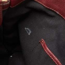 Pre Owned Burberry Burgundy Leather and House Check Fabric Medium Banner Tote