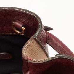 Pre Owned Burberry Burgundy Leather and House Check Fabric Medium Banner Tote