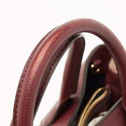 Pre Owned Burberry Burgundy Leather and House Check Fabric Medium Banner Tote