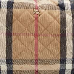 Pre Owned Burberry Beige/Black House Check Canvas and Leather Hoxton Hobo