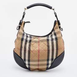 Pre Owned Burberry Beige/Black House Check Canvas and Leather Hoxton Hobo