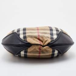Pre Owned Burberry Beige/Black House Check Canvas and Leather Hoxton Hobo