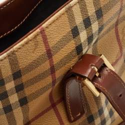 Pre Owned Burberry Beige/Brown Haymarket Coated Canvas and Leather Bucket Bag