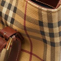 Pre Owned Burberry Beige/Brown Haymarket Coated Canvas and Leather Bucket Bag