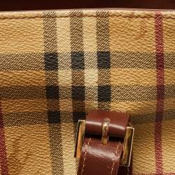 Pre Owned Burberry Beige/Brown Haymarket Coated Canvas and Leather Bucket Bag