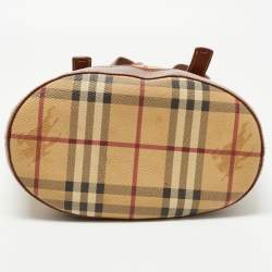 Pre Owned Burberry Beige/Brown Haymarket Coated Canvas and Leather Bucket Bag