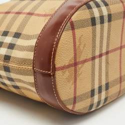 Pre Owned Burberry Beige/Brown Haymarket Coated Canvas and Leather Bucket Bag
