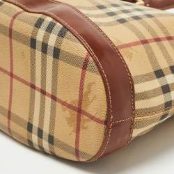 Pre Owned Burberry Beige/Brown Haymarket Coated Canvas and Leather Bucket Bag