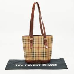 Pre Owned Burberry Beige/Brown Haymarket Coated Canvas and Leather Bucket Bag