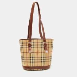 Pre Owned Burberry Beige/Brown Haymarket Coated Canvas and Leather Bucket Bag