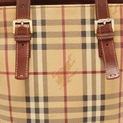 Pre Owned Burberry Beige/Brown Haymarket Coated Canvas and Leather Bucket Bag