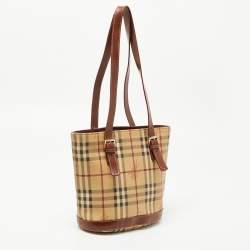 Pre Owned Burberry Beige/Brown Haymarket Coated Canvas and Leather Bucket Bag