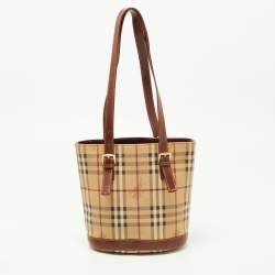 Pre Owned Burberry Beige/Brown Haymarket Coated Canvas and Leather Bucket Bag