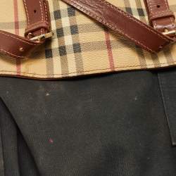 Pre Owned Burberry Beige/Brown Haymarket Coated Canvas and Leather Bucket Bag