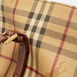 Pre Owned Burberry Beige/Brown Haymarket Coated Canvas and Leather Bucket Bag