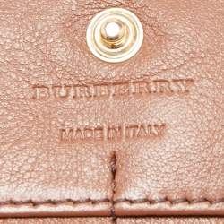 Pre Owned Burberry Brown/Beige House Check Canvas and Leather Flap Continental Wallet