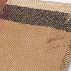 Pre Owned Burberry Brown/Beige House Check Canvas and Leather Flap Continental Wallet
