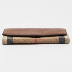 Pre Owned Burberry Brown/Beige House Check Canvas and Leather Flap Continental Wallet