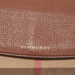 Pre Owned Burberry Brown/Beige House Check Canvas and Leather Flap Continental Wallet