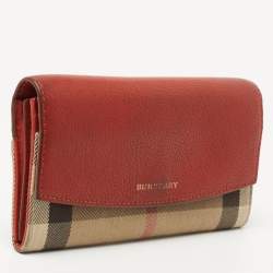 Burberry Brick Brown/Beige House Check Canvas and Leather Flap Continental Wallet