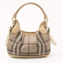 Pre Owned Burberry Cream/Grey Smoked Check PVC and Leather Small Brooklyn Hobo