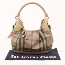 Pre Owned Burberry Cream/Grey Smoked Check PVC and Leather Small Brooklyn Hobo