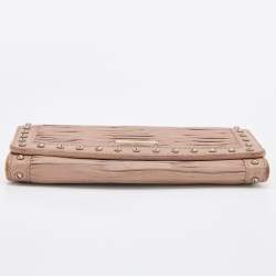 Pre Owned Burberry Old Rose Pleated Leather Flap Continental Wallet