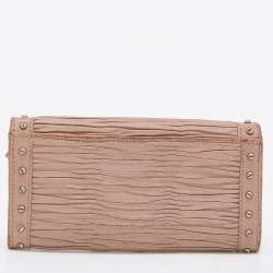 Pre Owned Burberry Old Rose Pleated Leather Flap Continental Wallet