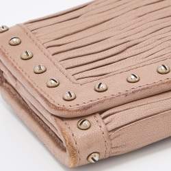 Pre Owned Burberry Old Rose Pleated Leather Flap Continental Wallet