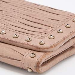 Pre Owned Burberry Old Rose Pleated Leather Flap Continental Wallet