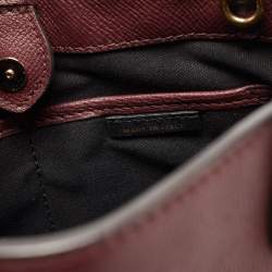 Pre Owned Burberry Burgundy Leather and House Check Fabric Small Banner Tote