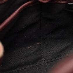 Pre Owned Burberry Burgundy Leather and House Check Fabric Small Banner Tote