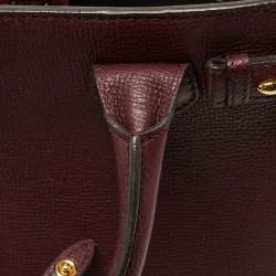 Pre Owned Burberry Burgundy Leather and House Check Fabric Small Banner Tote