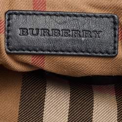 Pre Owned Burberry Black/Beige Leather and House Check Canvas Medium Banner Tote