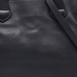 Pre Owned Burberry Black/Beige Leather and House Check Canvas Medium Banner Tote