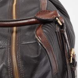 مملوكة مسبقًا Burberry Dark Brown Pleated Leather Satchel