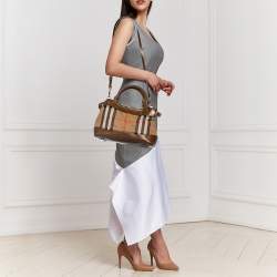 مملوكة مسبقًا Burberry Beige/Brown Nova Check Canvas and Leather Small Hepburn Satchel