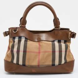 مملوكة مسبقًا Burberry Beige/Brown Nova Check Canvas and Leather Small Hepburn Satchel