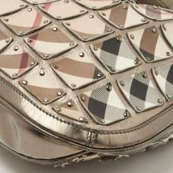 Pre Owned Burberry Gun Metal/Beige Nova Check Vinyl and Leather Brooke Warrior Hobo
