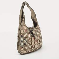 Pre Owned Burberry Gun Metal/Beige Nova Check Vinyl and Leather Brooke Warrior Hobo