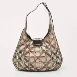 Pre Owned Burberry Gun Metal/Beige Nova Check Vinyl and Leather Brooke Warrior Hobo