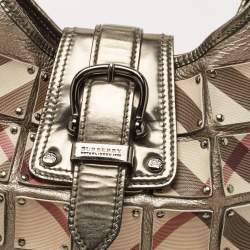 Pre Owned Burberry Gun Metal/Beige Nova Check Vinyl and Leather Brooke Warrior Hobo