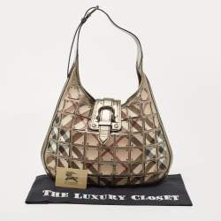 Pre Owned Burberry Gun Metal/Beige Nova Check Vinyl and Leather Brooke Warrior Hobo