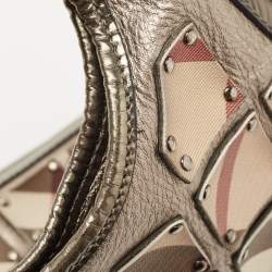 Pre Owned Burberry Gun Metal/Beige Nova Check Vinyl and Leather Brooke Warrior Hobo