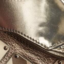 Pre Owned Burberry Gun Metal/Beige Nova Check Vinyl and Leather Brooke Warrior Hobo