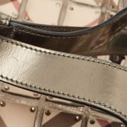 Pre Owned Burberry Gun Metal/Beige Nova Check Vinyl and Leather Brooke Warrior Hobo