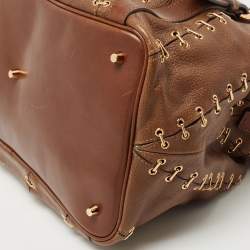 Pre Owned Burberry Brown Two Tone Leather Metal Stitch Lowry Tote